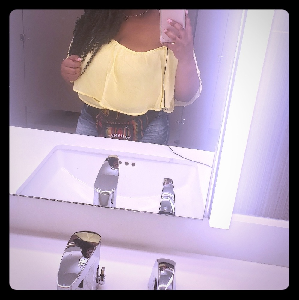 Sheer yellow off shoulder crop